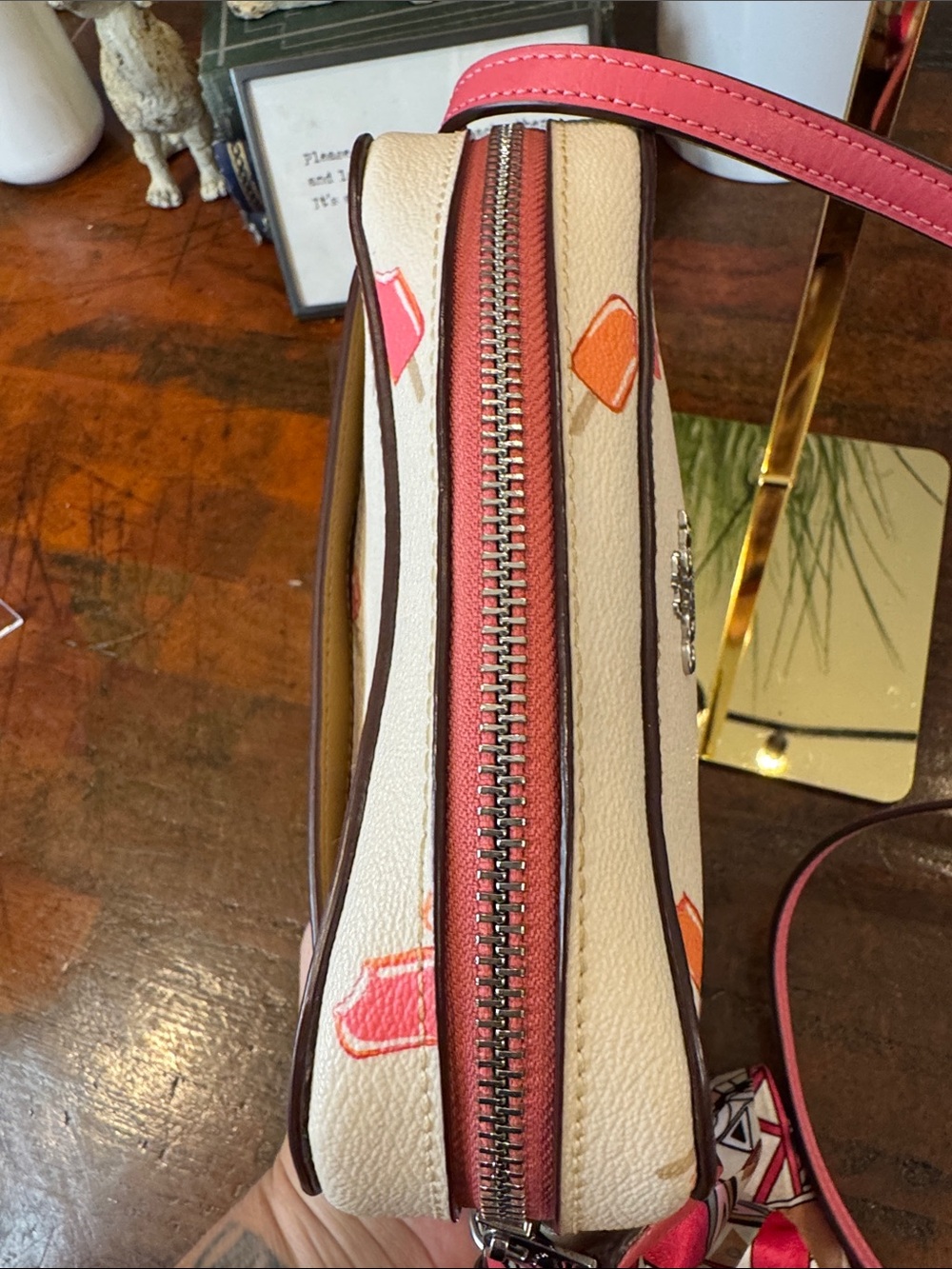 Coach White Leather Crossbody with Pink and Orange Popsicle Print - Picture 8 of 10